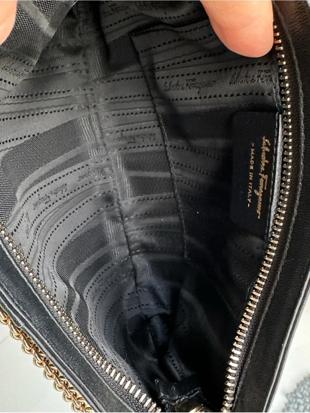Salvatore Ferragamo Black Leather Shoulder Bag with Gold Chain and Hardware
